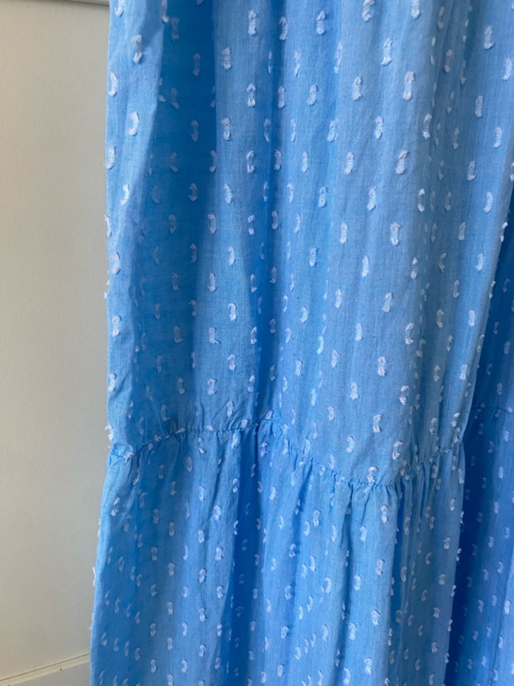 NWT Joe Fresh Light Blue Smocked Tiered Tie-Shoulder Swiss Dot Maxi Dress Size S - Picture 6 of 14